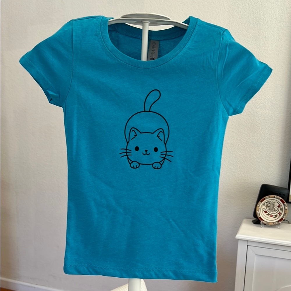 Blue T-Shirt with Cat Print